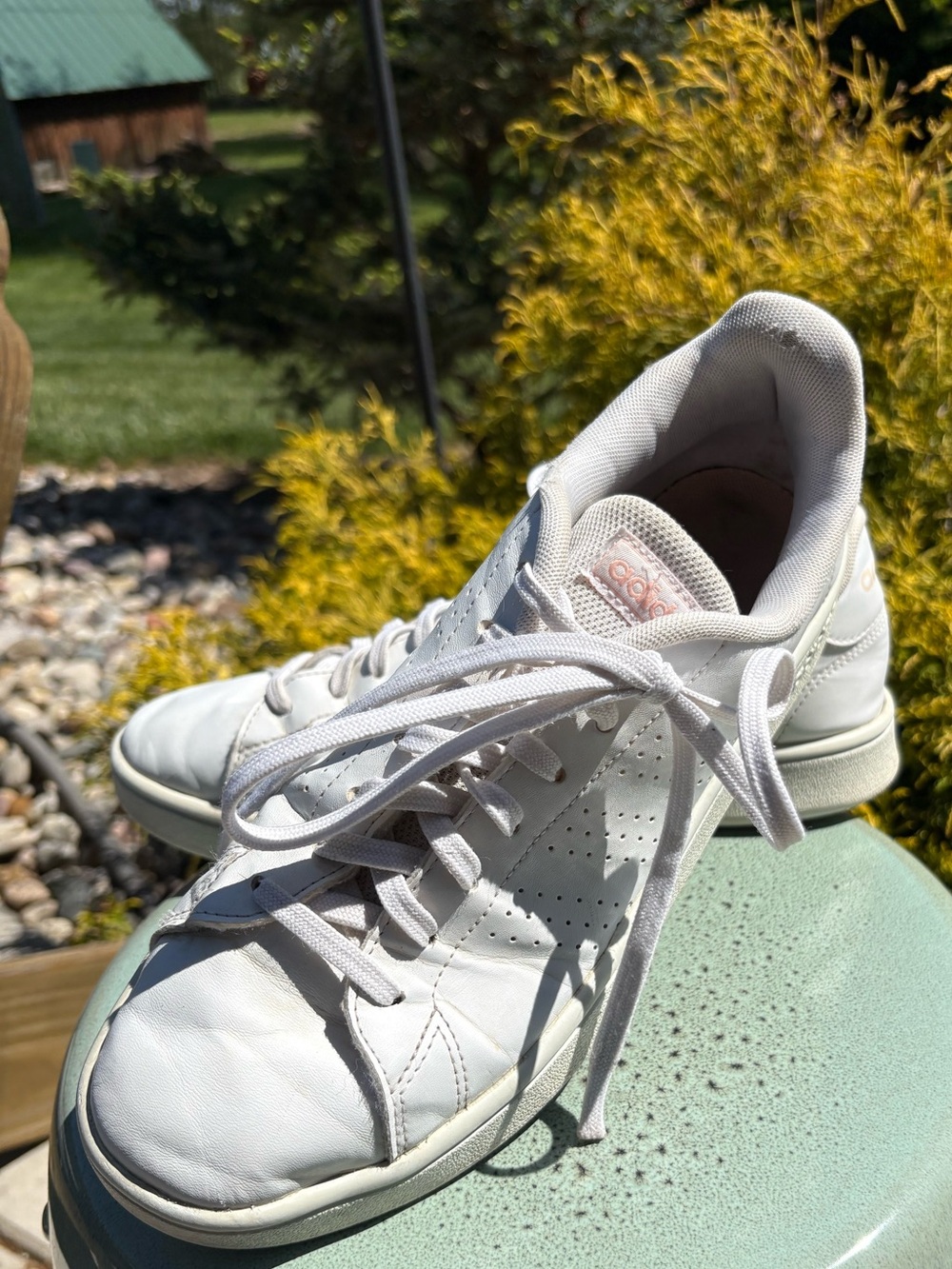 Adidas Women’s White and Pink Lace-Up Sneakers